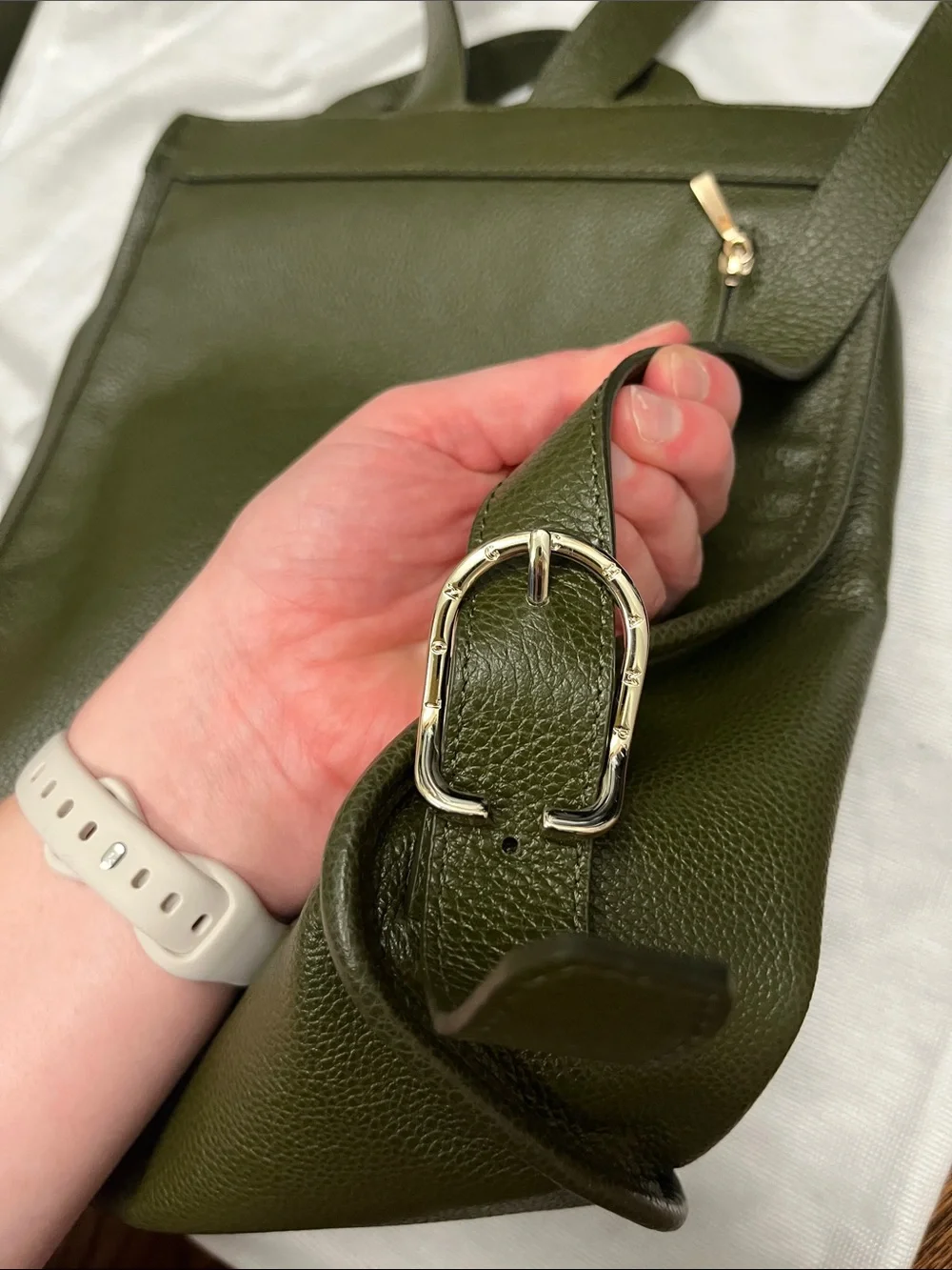 Longchamp Olive Green Pebbled Leather Backpack